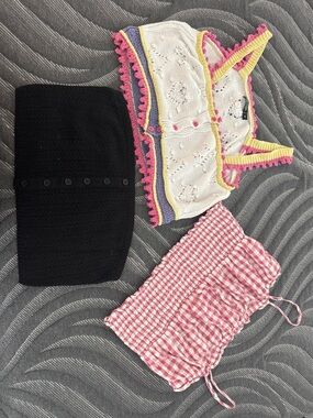 Crochet Knit Crop Top with Pink Trim